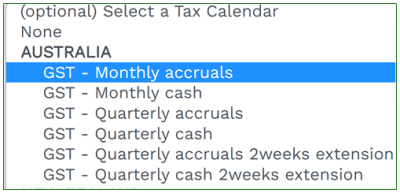 tax calendar monthly accruals